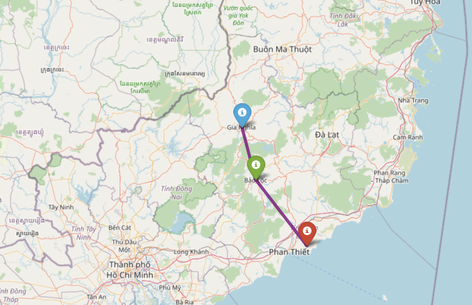 Các đô thị Gia Nghĩa - Bảo Lộc - Phan Thiết hiện kết nối với nhau bằng các tuyến quốc lộ, chưa có cao tốc.