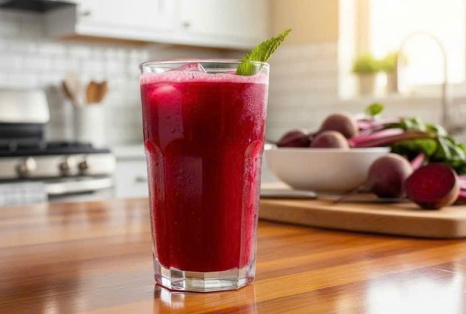 Uống 250ml nước ép củ dền mỗi ngày có thể hỗ trợ hạ huyết áp. Ảnh: Trọng Nghĩa