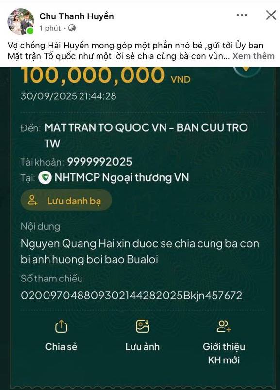 Quang Hải và Chu Thanh Huyền ủng hộ đồng bào khắc phục thiệt hại do bão số 10 Bualoi- Ảnh 1.