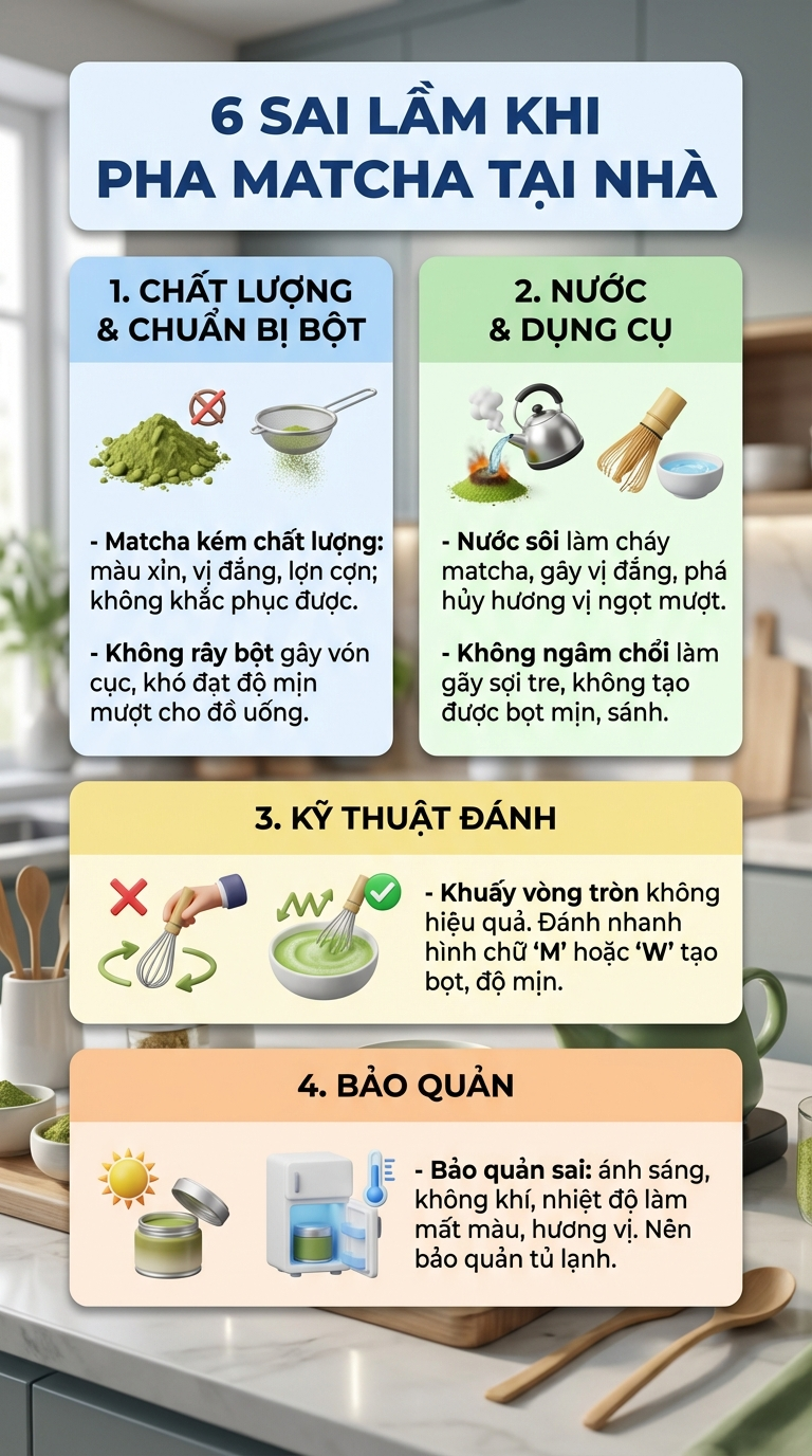 6 sai lầm khi pha matcha tại nhà khiến hương vị "hỏng bét"