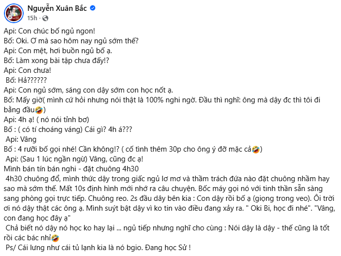 Cục trưởng Xuân Bắc bất ngờ khi con trai Bi béo dậy từ 4h sáng để học bài: "Ông mà dậy được thì tôi đi bằng đầu"
