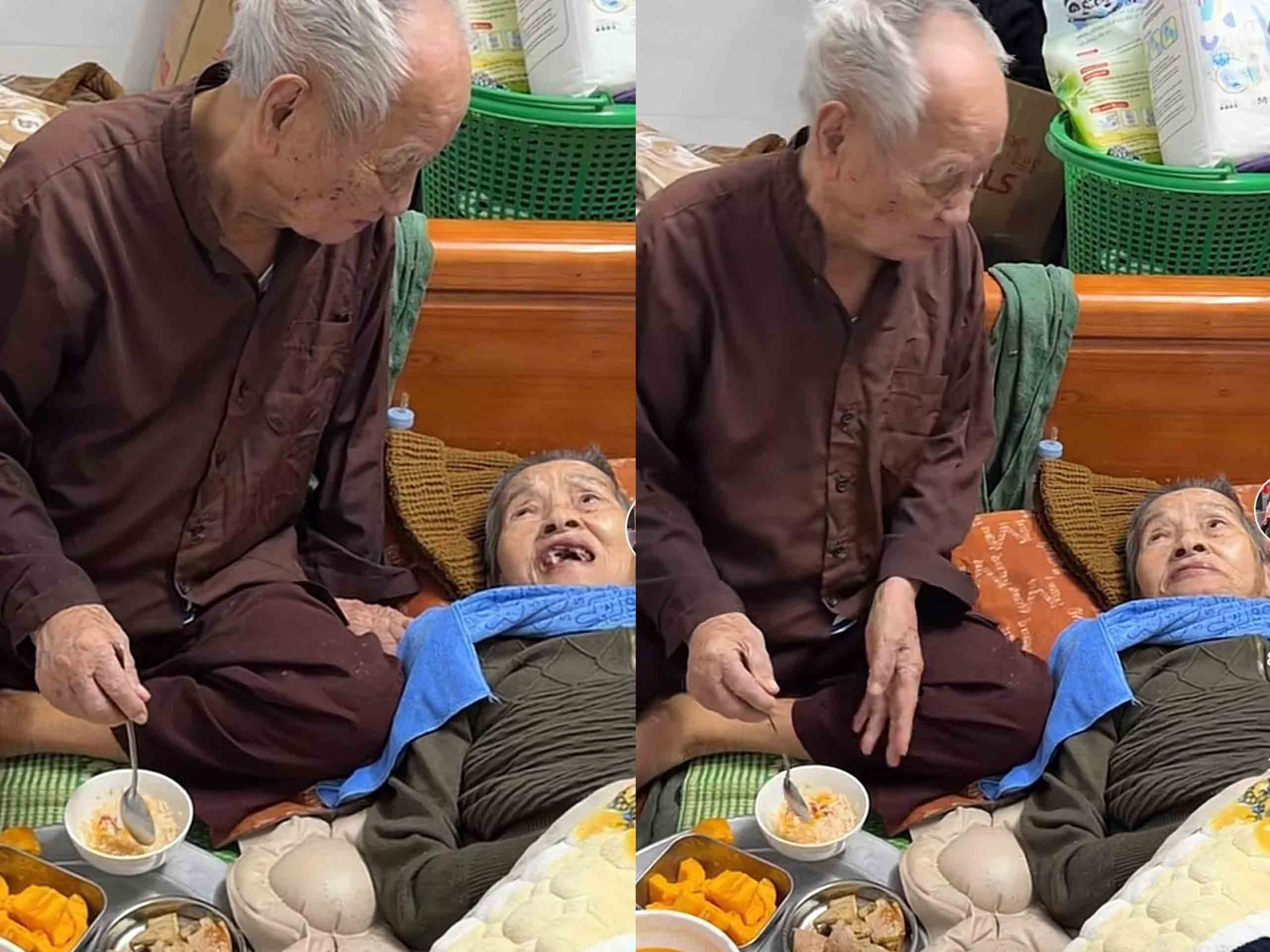 Lan tỏa trên mạng xã hội: Cụ ông U.100 bón cơm cho vợ - Ảnh 1.