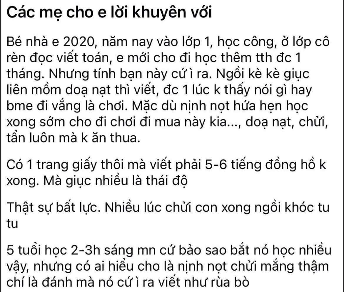 "5 tuổi học đến 2, 3h sáng" - bài đăng của một bà mẹ khiến cả MXH bàng hoàng, đọc dòng nào dụi mắt dòng đó!