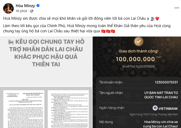 Giao dịch chuyển khoản 100 triệu đồng của Hòa Minzy